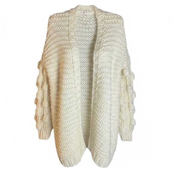 In Loom Chunky Knit Cardigan Sweater Cream Acrylic Open Front Women’s S/M Boho C - Picture 2 of 6